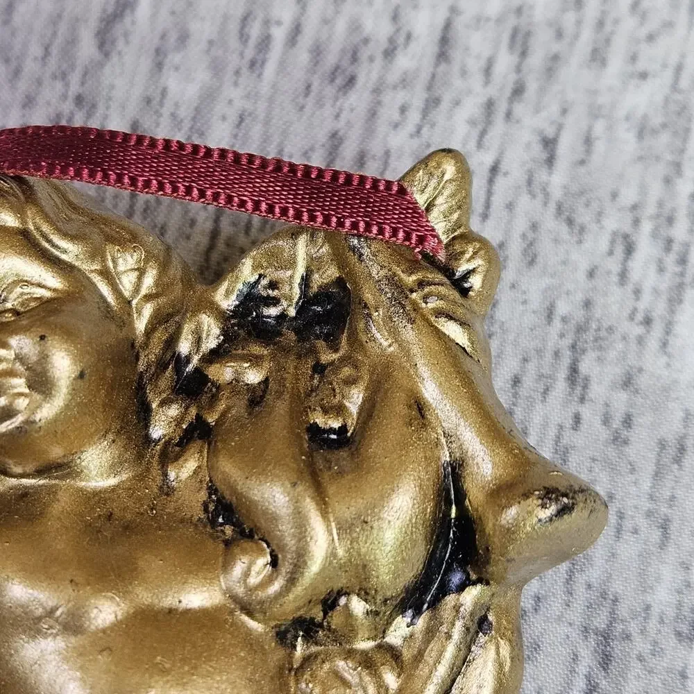 Vintage Christmas Ornament Angel Cherub Gold Finish Victorian Holiday Decoration